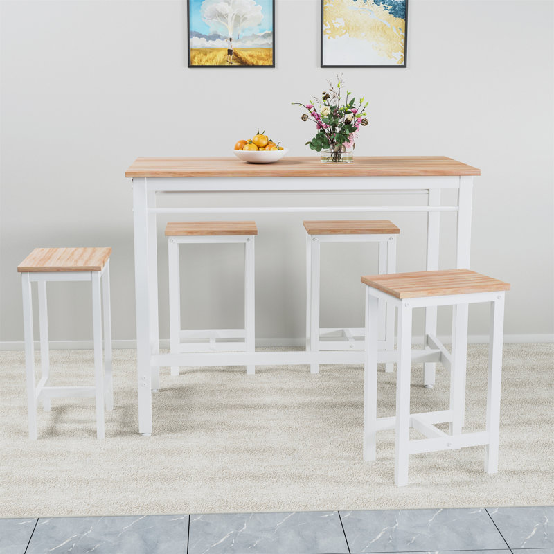 Gracie Oaks 5-Piece Modern Kitchen Table With Four Bar Stools Bar Table ...